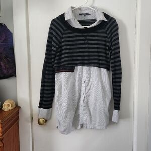 Striped Black and White Button Down Shirt